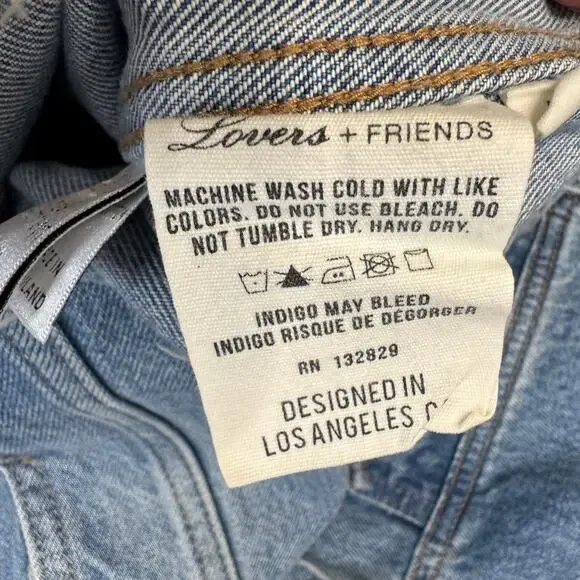 Lovers and Friends James Sarratoga Denim Jacket Relax Raw Hem Boho Blue L - Picture 14 of 16